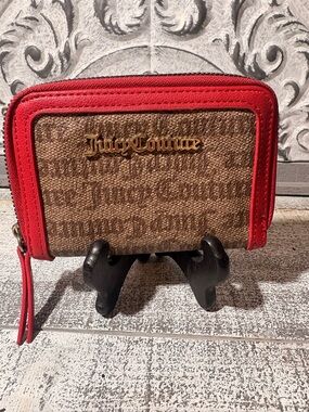 Juicy Couture Logo Zip Around Wallet Red Brown Designer Inspired Y2K Glam Wallet